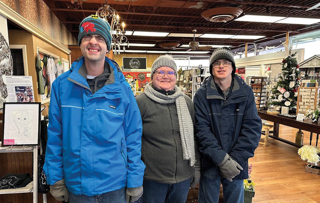 Volunteers in marketplace.