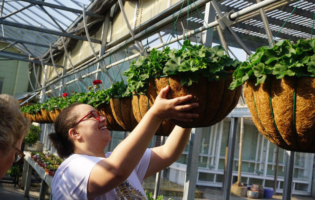 Volunteers checking some planters.